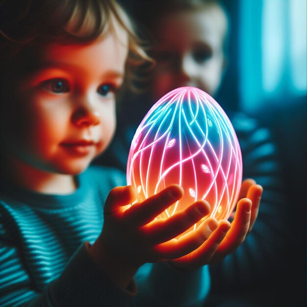 La mano de Childs con el huevo de Pascua de neón