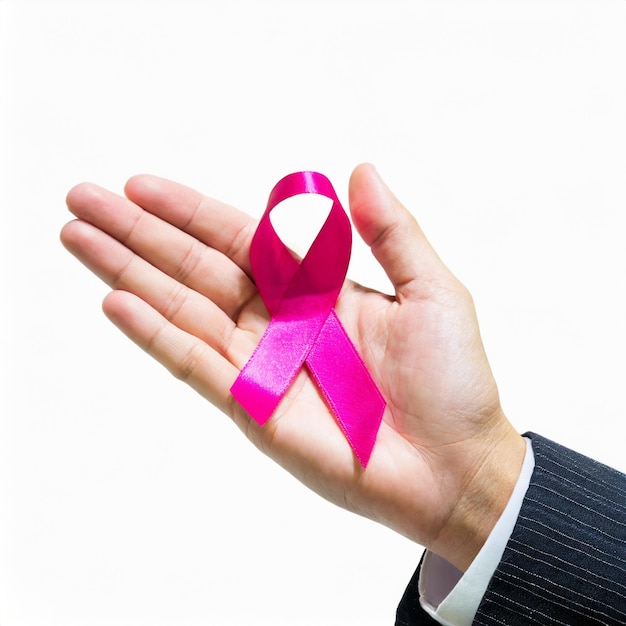 La mano con la cinta rosa es el símbolo del cáncer de mama.