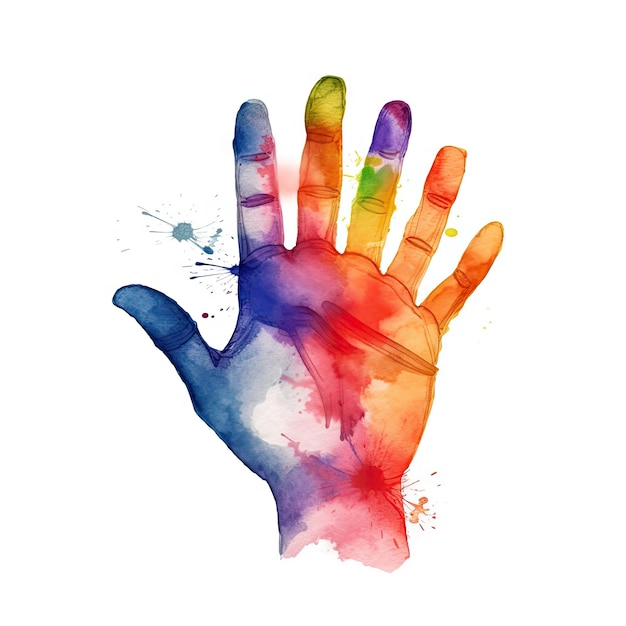 Una mano con los colores del arco iris