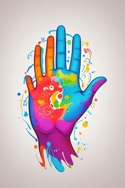 Una mano colorida con la palabra "manos" pintada en ella.
