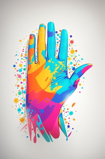 Foto una mano colorida con la palabra 