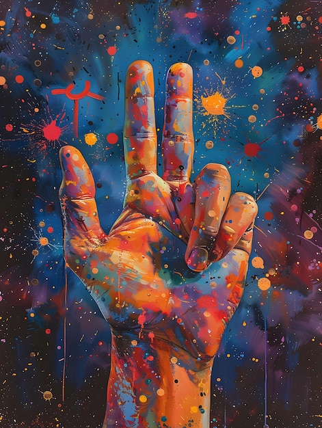 mano colorida con el signo de la paz