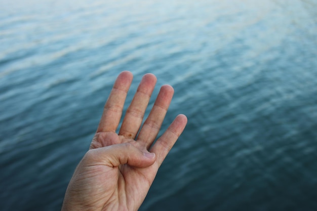 Una mano con cuatro dedos hacia el cielo