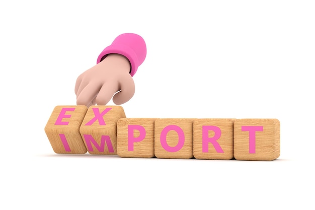 Foto la mano da vuelta a los dados y cambia la palabra importar a exportar