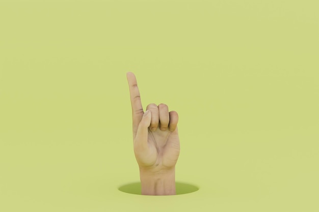 Una mano con un dedo índice levantado sobre un fondo amarillo 3D Render