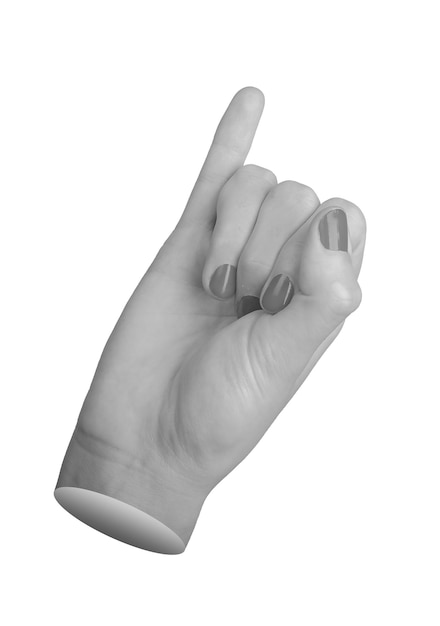mano con el dedo meñique apuntando hacia arriba aislado en un fondo blanco