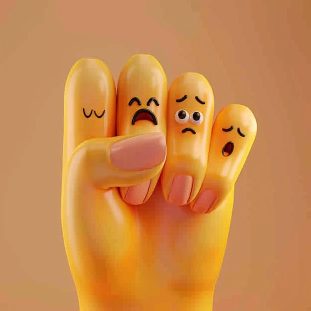 La mano con los dedos sonríe excepto un dedo triste