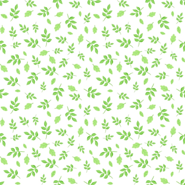 Foto mano dibujada de patrones sin fisuras de muchas pequeñas hojas verdes sobre fondo blanco