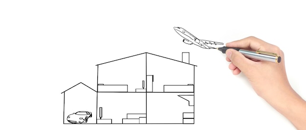 Mano dibujo concepto de casa de casa de ensueño dibujar por diseñador