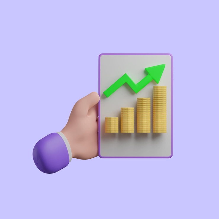 Foto mano de dibujos animados con aplicación de cuenta de saldo de ahorro en tableta digital ahorro y finanzas concpet 3d render ilustración