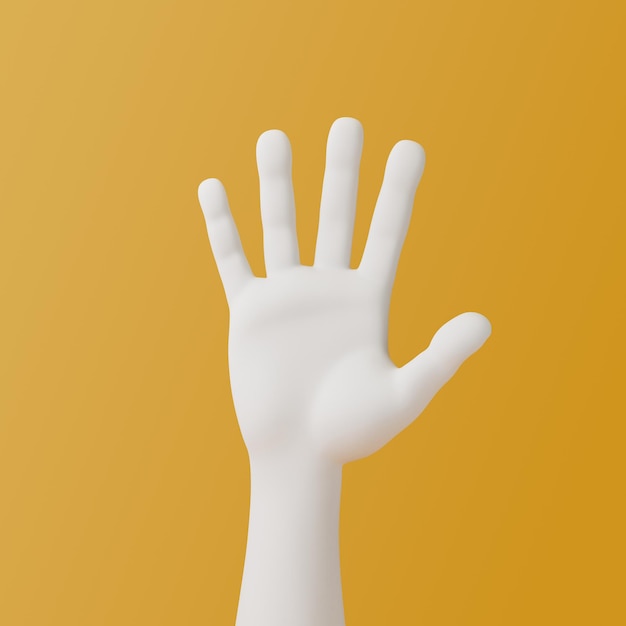 Mano de dibujos animados sobre fondo amarillo ilustración de representación 3D