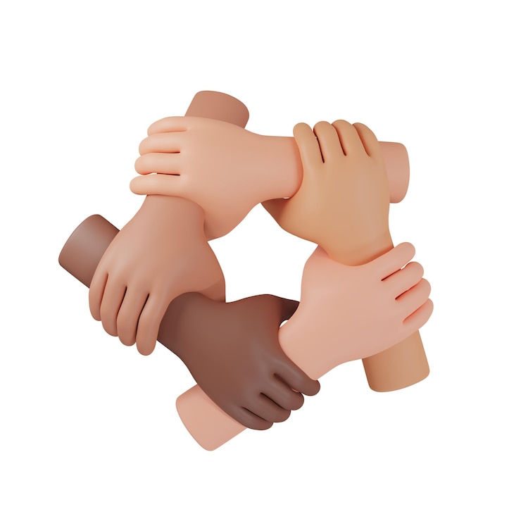 Foto mano de dibujos animados trabajo en equipo concepto mano bloqueo juntos símbolo negocio y asociación vista superior