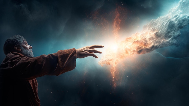 Foto la mano divina toca el cielo