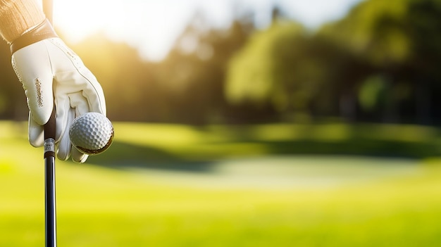 Mano enguantada sosteniendo el club de golf de cerca