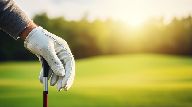 Mano enguantada sosteniendo el palo de golf