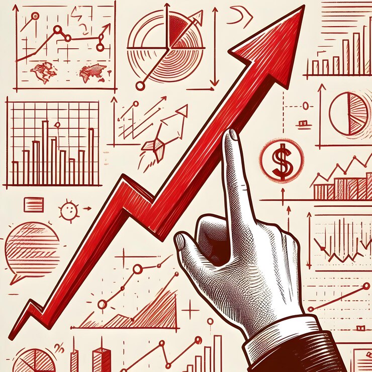 una mano está apuntando a una flecha roja que dice dólar