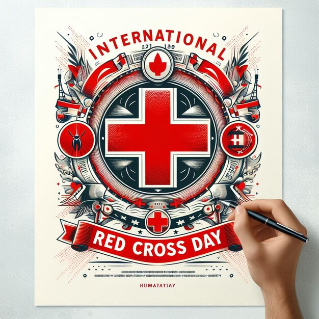 una mano está escribiendo en un cartel que dice día internacional de la cruz