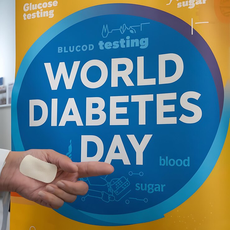 una mano está sosteniendo una mano y las palabras día mundial de la diabetes