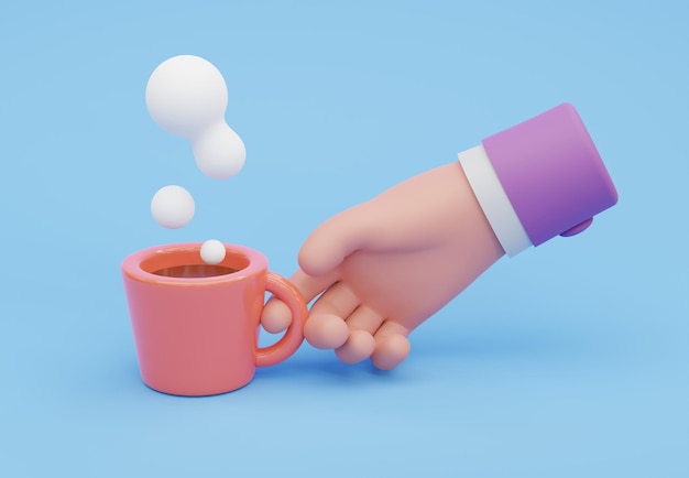 La mano está sosteniendo una taza de café, ilustración 3D