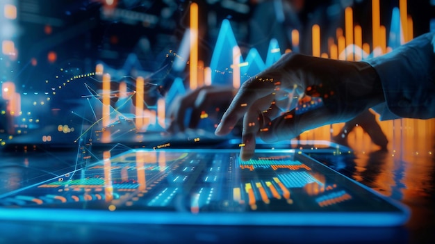 una mano está tocando una pantalla de computadora con un fondo borroso