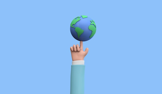 Mano de estilo de dibujos animados sosteniendo un concepto de día de la tierra del planeta tierra d render