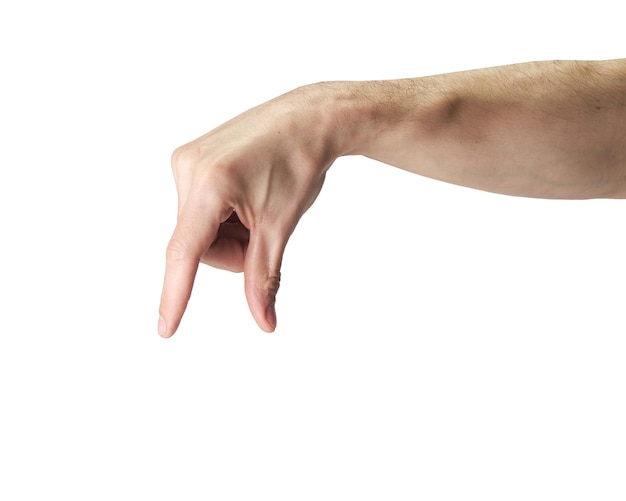 Una mano se extiende hacia abajo con los dedos extendidos capturados contra un telón de fondo blanco prístino