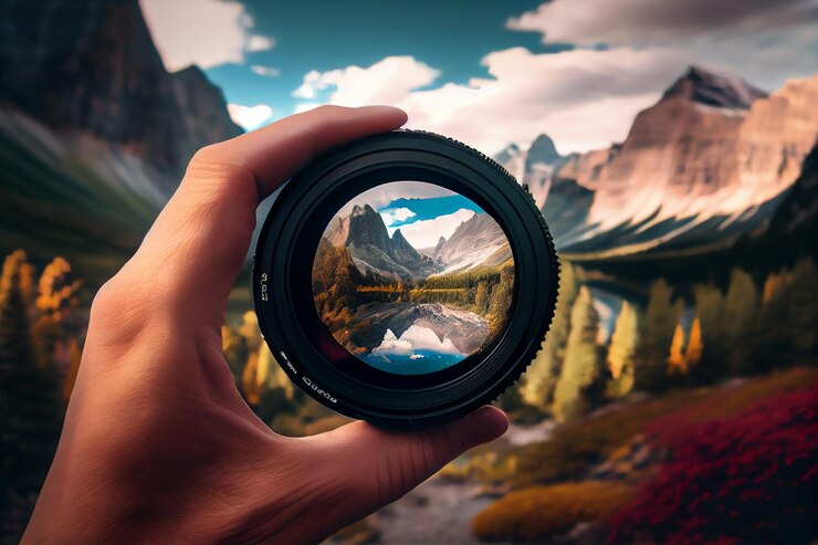 La mano del fotógrafo sostiene un filtro protector del lente generativo ai