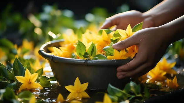 La mano con frutas frescas