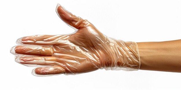 La mano en un guante desechable transparente separado en generativo blanco Ai