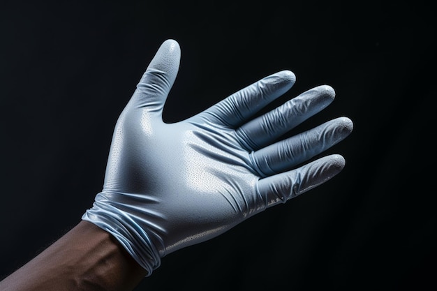 Foto la mano con guantes azules elimina meticulosamente las gotas de agua de la superficie