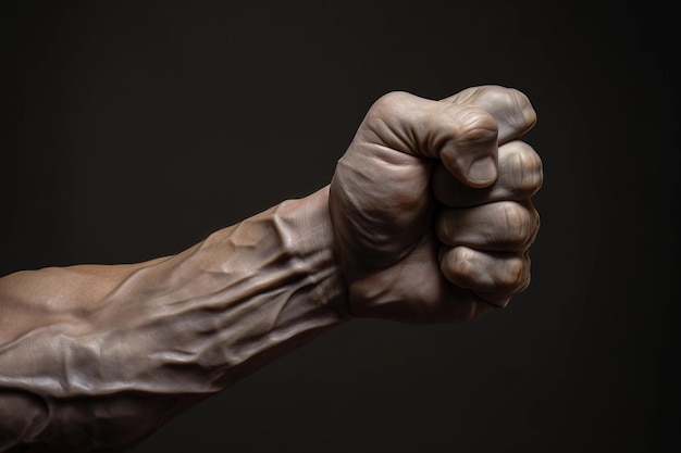La mano del hombre apretada en un puño