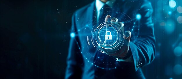 La mano del hombre de negocios se extiende para tocar una pantalla virtual que muestra la transformación digital Generative Ai