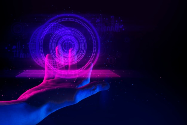 Mano de hombre de negocios sosteniendo el icono de la red bitcoin sobre fondo negro metaverso internet tecnología en línea social moneda de criptomoneda digital
