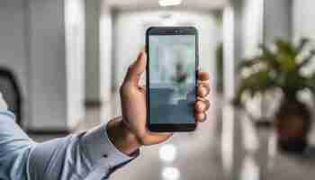 Foto mano de hombre sosteniendo un mbil o relefono celular concepto comunicacin y videollamada