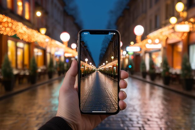 La mano de un hombre sostiene y opera un teléfono móvil capturado en un fotograma de primer plano