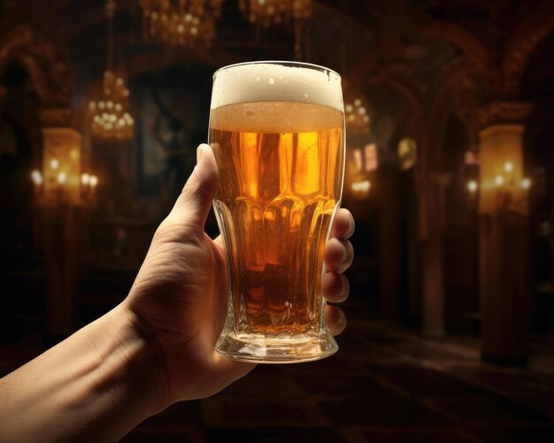 Foto la mano de un hombre sostiene un vaso de cerveza