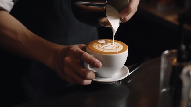 Mano joven barista masculino haciendo fotografía de café imagen arte generado por IA