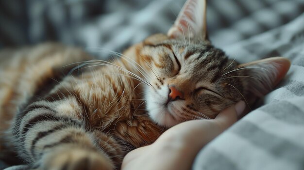 La mano jugando con el Gato en un sofá