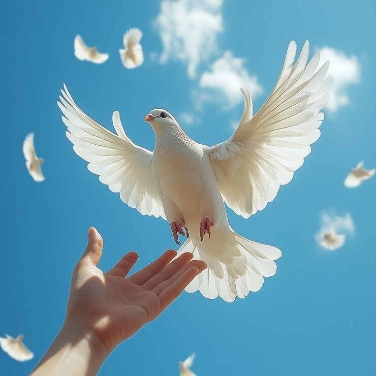 La mano liberando la paloma símbolo de la paz