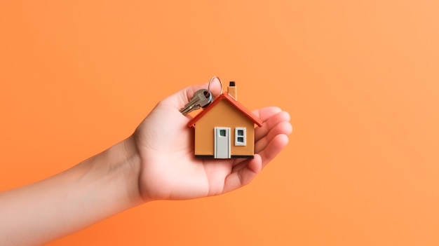 Mano con llaves de la nueva casa Hipoteca inversión alquiler concepto de propiedad inmobiliaria AI generativa