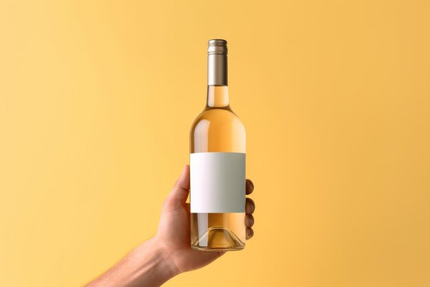 Mano masculina sosteniendo una botella de vino estilo simulacro AI Generado