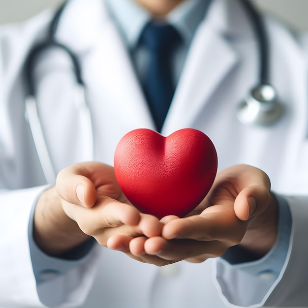 Foto la mano de un médico con un corazón rojo día mundial de la salud