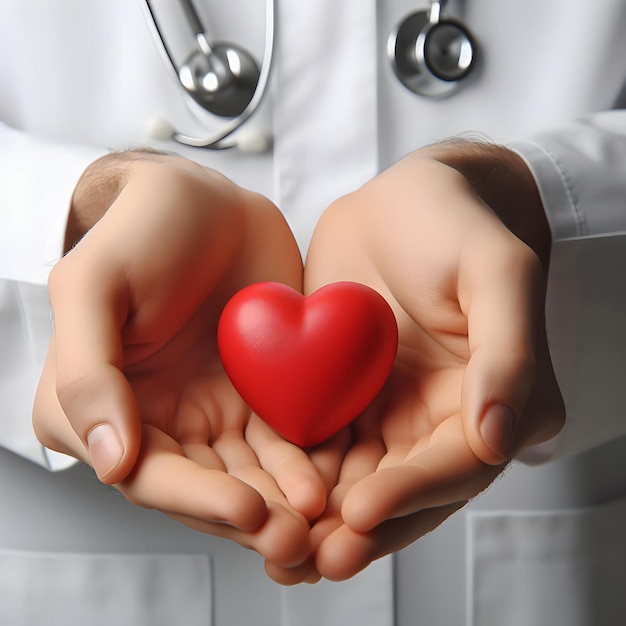 Foto la mano de un médico con un corazón rojo día mundial de la salud