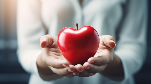 La mano del médico sostiene un corazón rojo en un entorno hospitalario