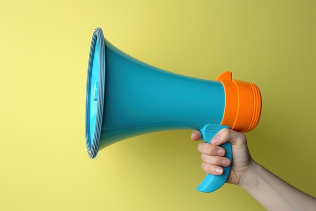 Una mano con un megáfono contra un fondo amarillo