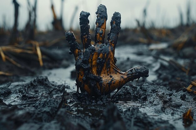 Foto la mano metida en el barro