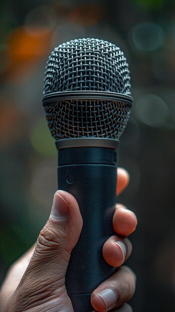 Foto la mano con un micrófono capturando la expresión