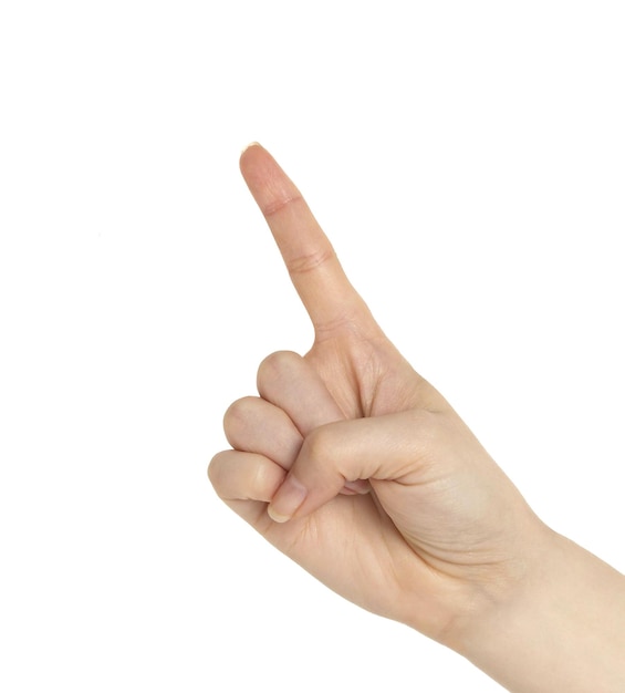 La mano de la mujer aislada en blanco