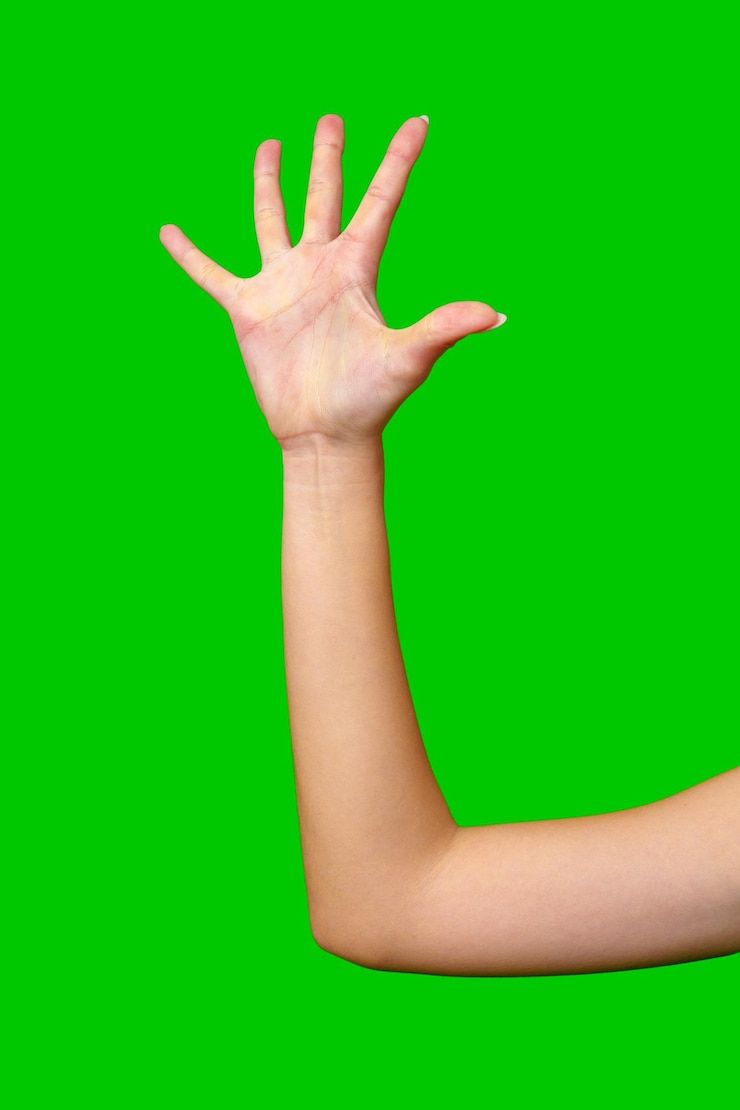 Foto la mano de la mujer alcanzando la pantalla verde