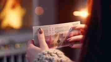 Foto la mano de la mujer con los billetes de euro